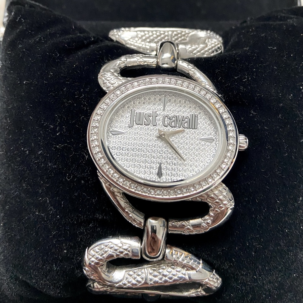 New in box Just Cavalli silver watch in box